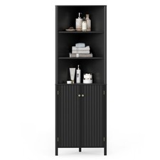 Tall Corner Cabinet Modern Corner Storage Cabinet with 5 Shelves Black