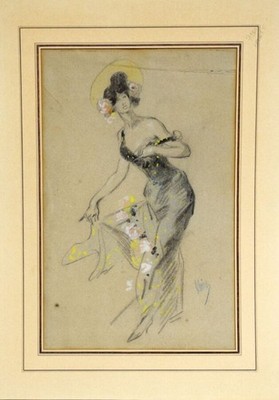 Jules CHERET - signed drawing - original - woman with flowers