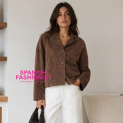MASSIMO DUTTI SS26 MOLE BROWN Flowing leather jacket with suede finish 4751/611