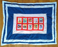 Vintage Handmade Cross Stitch Needlepoint Throw Quilt Baby Blanket