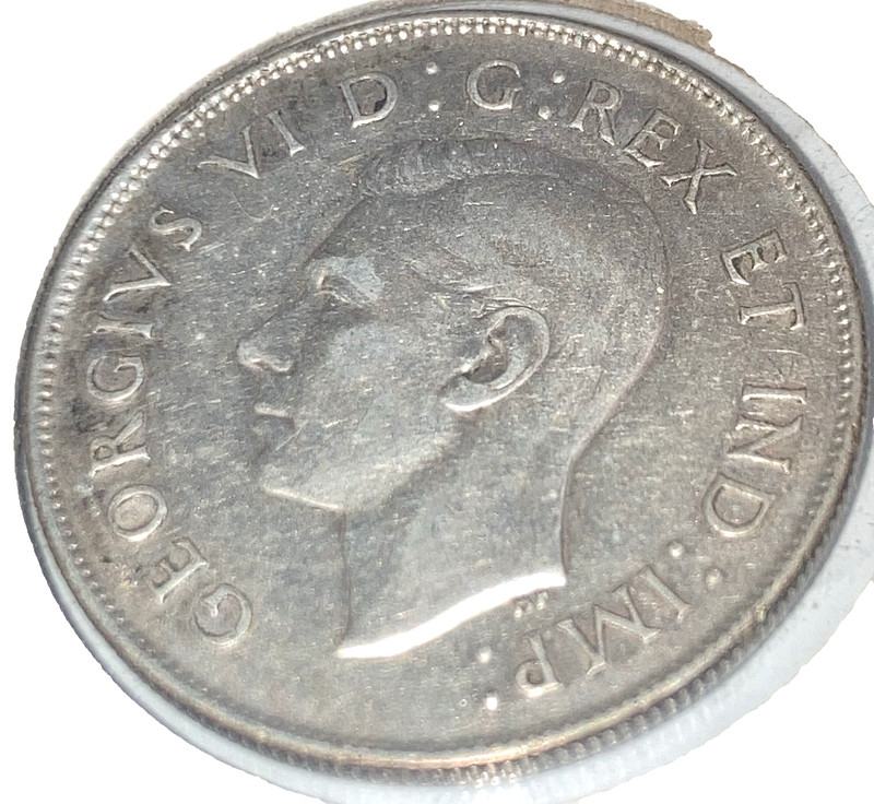 circulated Canada silver half dollar coin 1941 royal crest & King George VI KM36