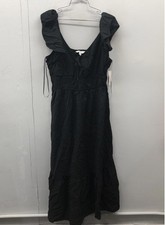 Nine West Women's Flutter Sleeve Maxi Dress Black Ruffle NWT Size L