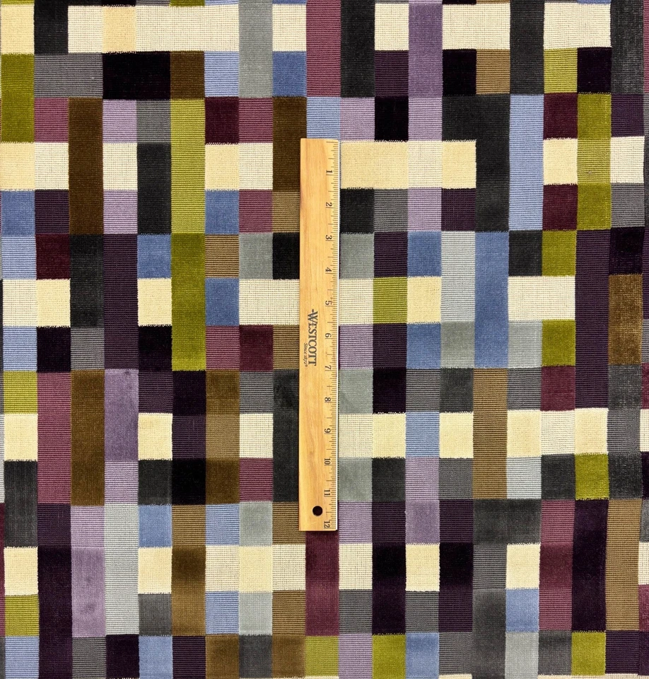 DESIGNER ABSTRACT MOMENT PURPLE GEOMETRIC VELVET EXCLUSIVE FABRIC 3 YARDS 25"W - Image 3 of 4