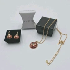 Avon Lovely Jump for Joy Necklace And Earring Gift Set Red New With Box 