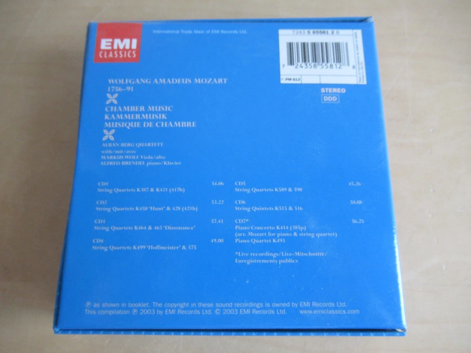 Alban Berg Quartett-Mozart Chamber Music-mit Wolf & Brendel-7er Emi CD Box-NM - Bild 2 von 4