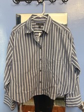Banana Republic Boxy Cropped Relaxed Cotton Blue Stripped Shirt Women’s Large