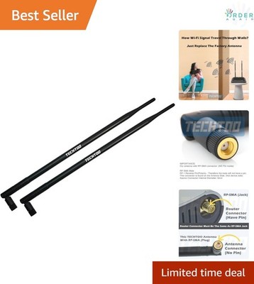 9dBi Omni WiFi Antenna 2-Pack RP-SMA Connector for Router, USB,  Camera