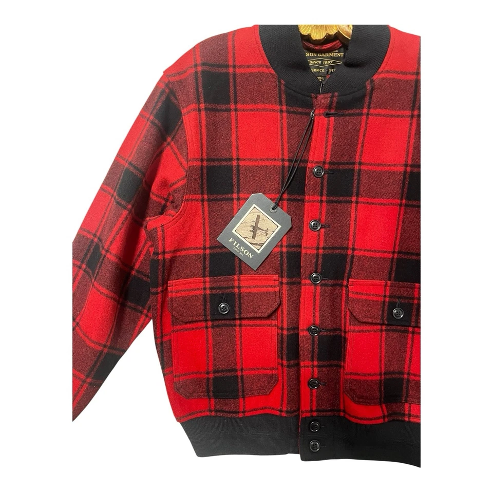 FILSON Red Black Plaid Wool Bomber Jacket S NWT - Image 4 of 4