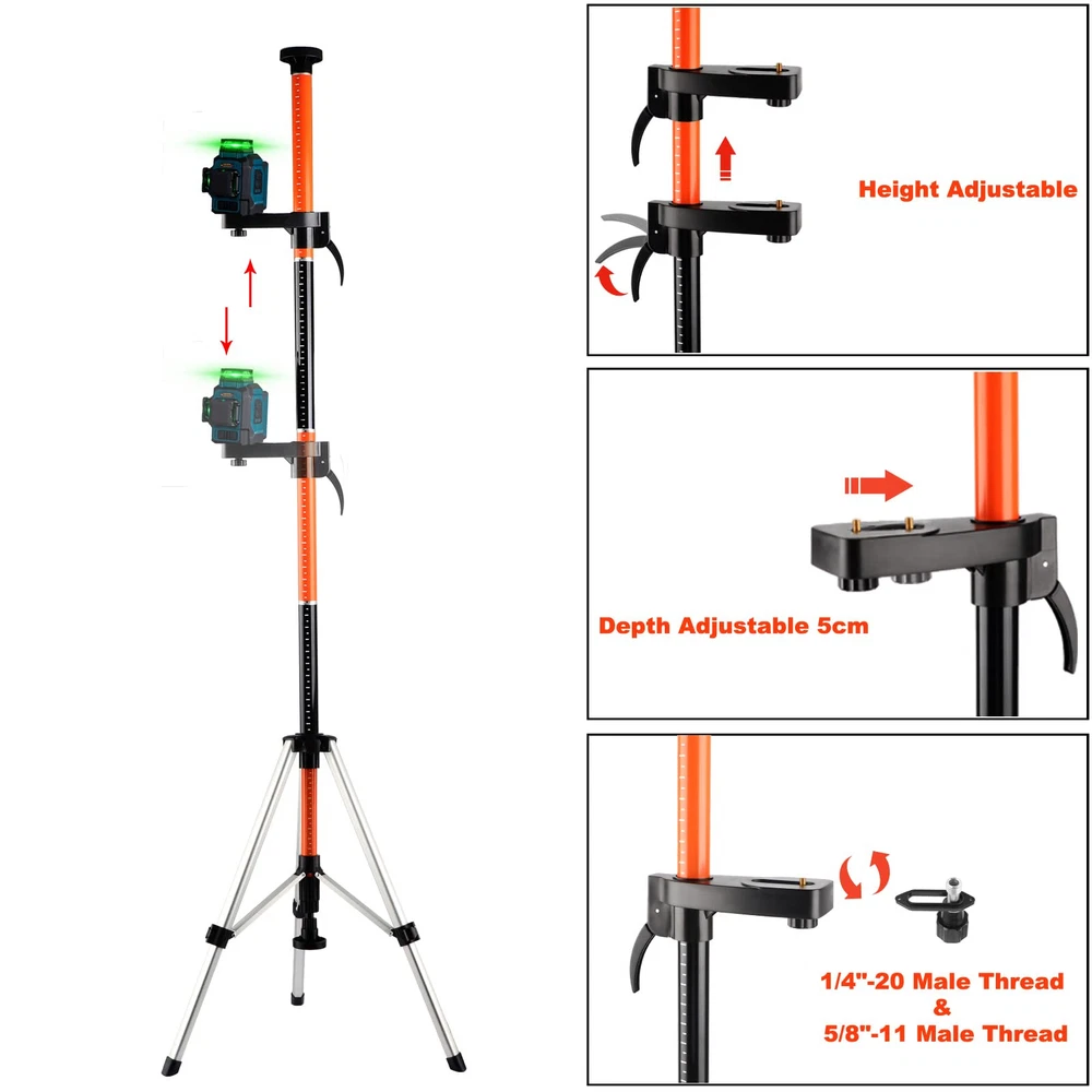 Laser Level Pole with Tripod,12Ft./3.7M Telescoping Pole for Laser Levels,1/4...