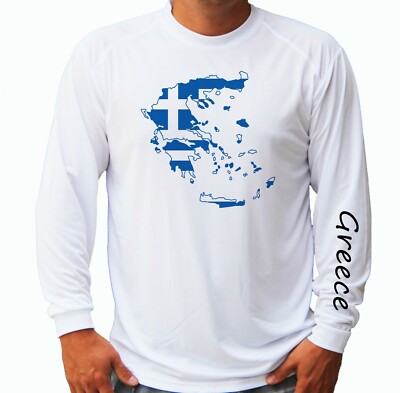 Greece Flag Map Fishing Boat Long Sleeve UPF 30 T-Shirt UV Protection