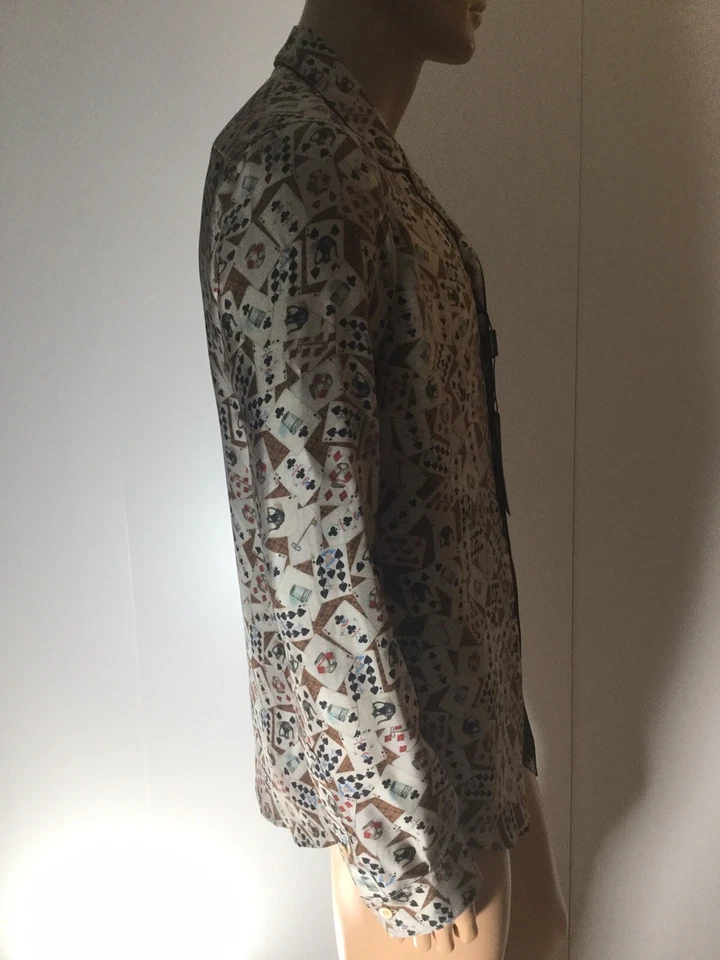 Camisa de pijama de seda con estampado de tarjetas DOLCE & GABBANA ropa de dormir talla IT 5/ EE. UU. M Foto 3 de 4