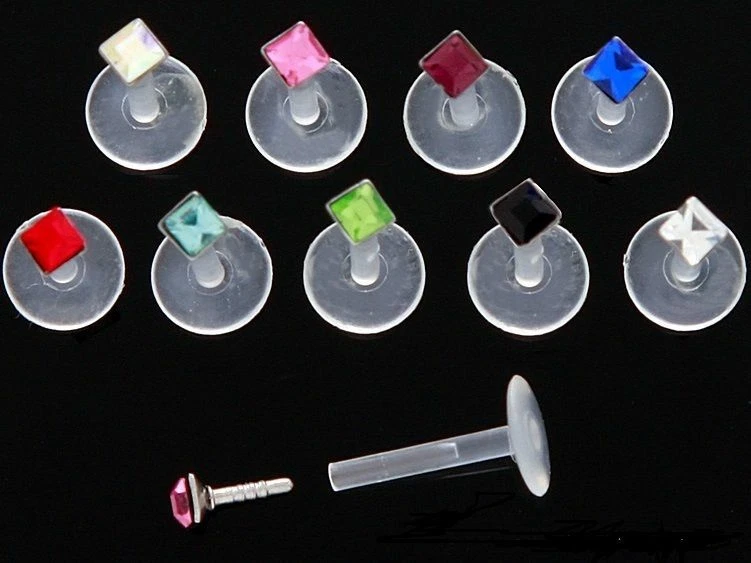 Lippenpiercing Bioflex PTFE 1,2 x 8 mm Zirkonia Kristall Viereckig Helix Tragus - Bild 1 von 1