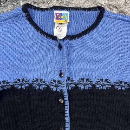 Disney Winnie The Pooh Button Up Sweater VTG Blue Black Girls Size Medium 10/12 - Picture 5 of 8