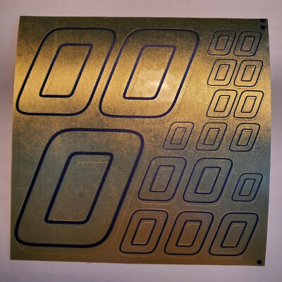 Brushed Gold  w/ navy blue #0's  Racing Numbers Vinyl Decal Sheet 1/10-1/12 
