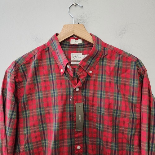 J Crew Plaid Shirt Mens Medium Red Green 100s Ply Yarns Slim Secret Wash New - Picture 3 of 6