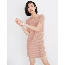 MADEWELL Red White Brown Striped Swingy Tee Ribbed T-Shirt Shift Dress Small