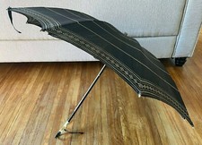 Vintage black umbrella with ivory square patterns, open dim.:32''