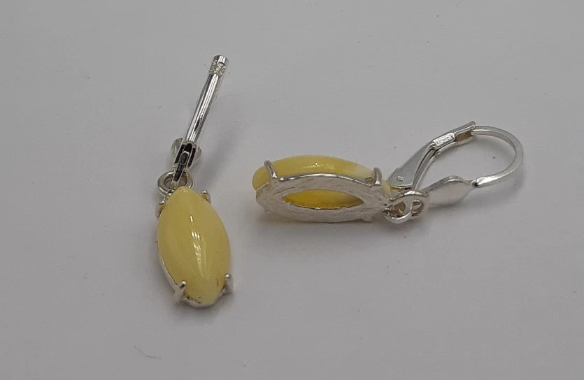 Amber Earrings 925 Silver Cream Colored Amber Earring - Image 4 of 4