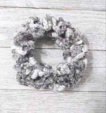 handmade crochet womans hair scrunchie pony tail holder brown white 1pc