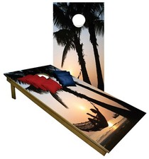 CORNHOLE BEANBAG TOSS GAME w Bags Game Board Beach Sunset Ocean Set