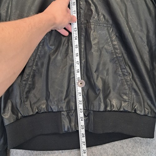 Ecko Unltd Jacket Mens XL Black Leather Look Full Zip Hood Biker Coat Y2K Retro - Picture 4 of 9