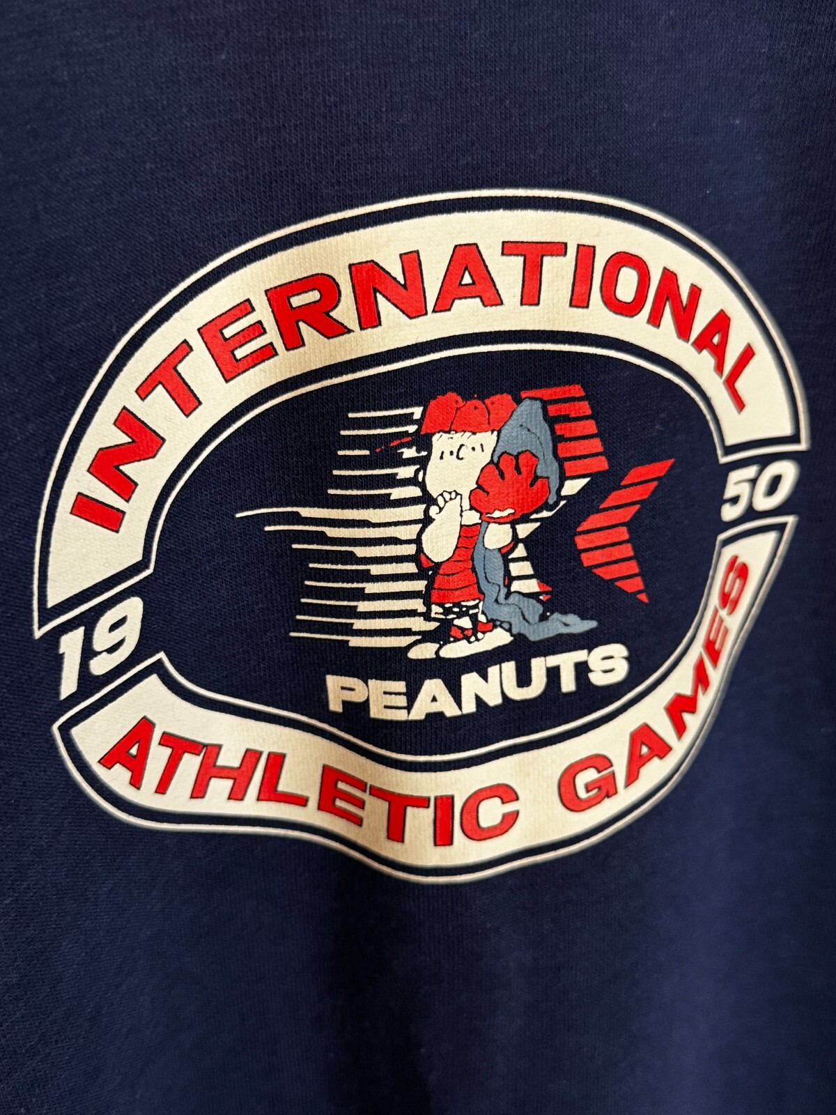 Peanuts International Athletic Games Crewneck Sweatshirt in Red White and Blue