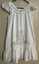 Girls Large 10-12 Ivory Tan Embroidered Lined Cotton Peasant Dress Ruffle Hem