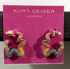 KURT GEIGER LONDON Multi-Color Pave Squiggle Hoop Earrings NWT