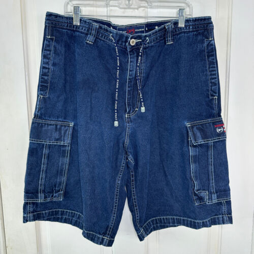 PHAT FARM Y2K Baggy Denim Cargo Shorts Jorts Men's SIZE 38 Loose Grunge Skater