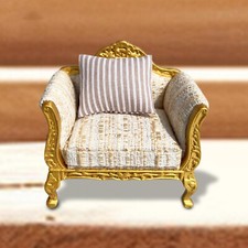Miniature Wood Sofa Gold Decoration for 1:12 Living Room tabletop ornament