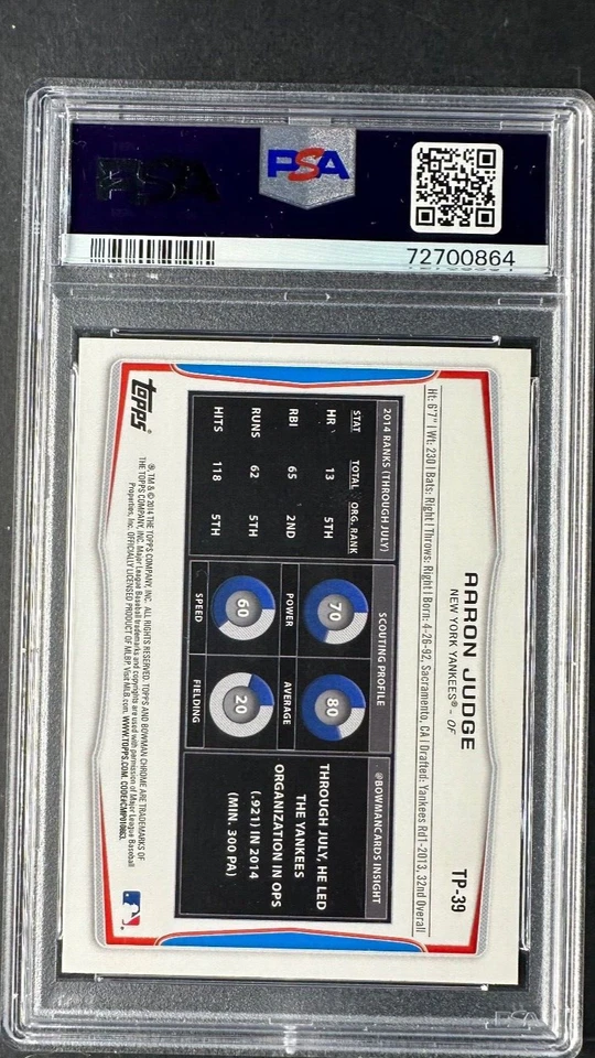 2014 Bowman Draft Top Prospects Aaron Judge #TP-39 PSA 9 - Image 2 of 2