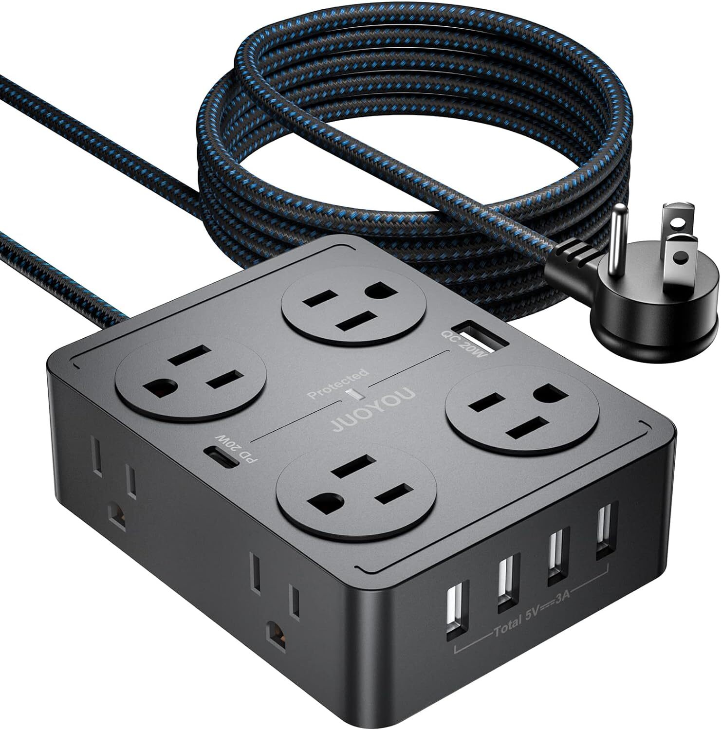 Power Strip Surge Protector - 8 Widely Spaced Outlets with 6 USB 5Feet, Black