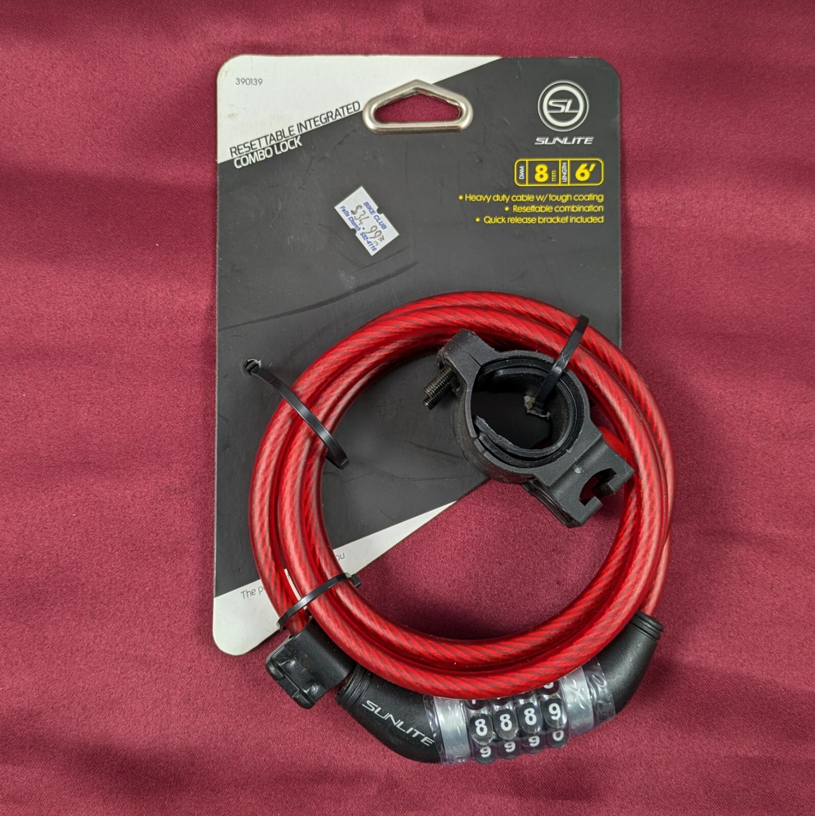 6 Foot 8mm Cable Lock Adjustable Combo With Mount New