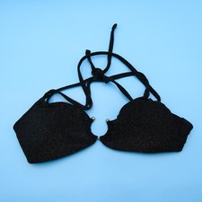 Victorias Secret Medium Black Shimmer Padded Halter Bikini Top Cutout Swimwear