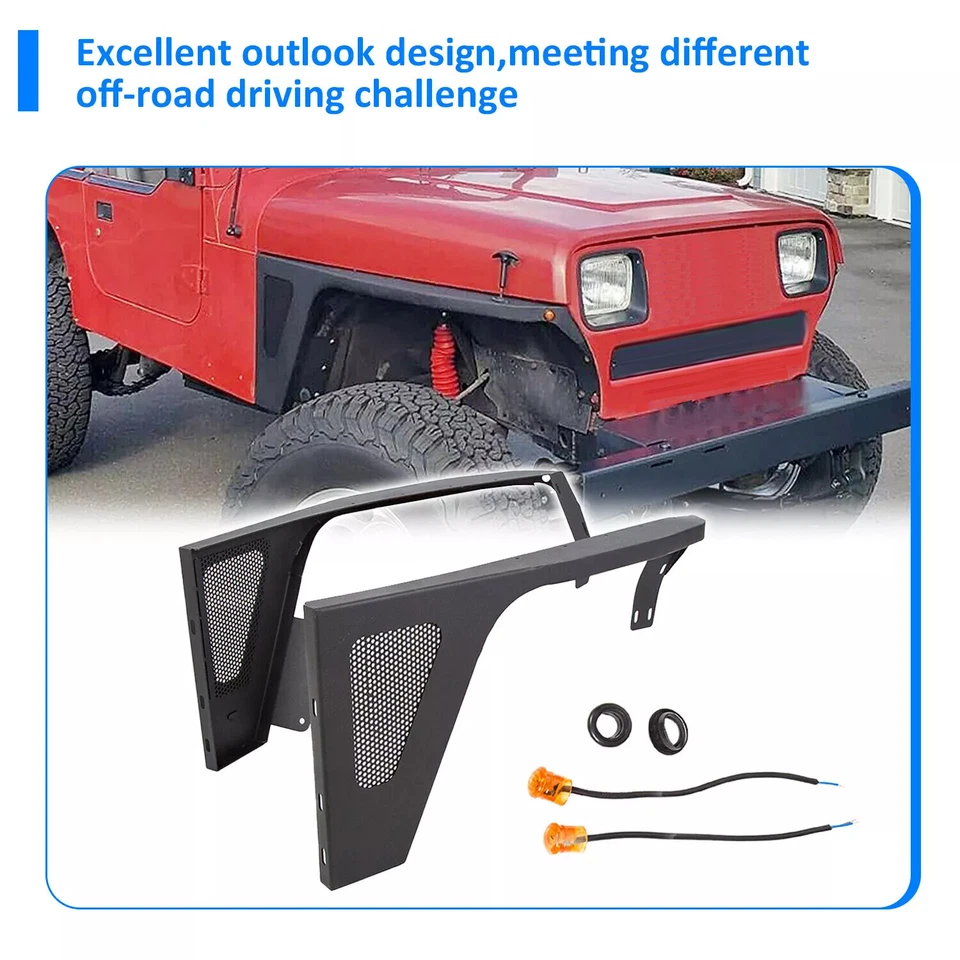 Steel Front Fender Flare Rock Guard W/LED Light For Jeep Wrangler YJ 1987-1995 Foto 4 de 4