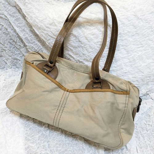 Miu Miu Archive Boston Handbag Brown Beige Leather Cotton Used Gently Auth JAPAN - Picture 8 of 20