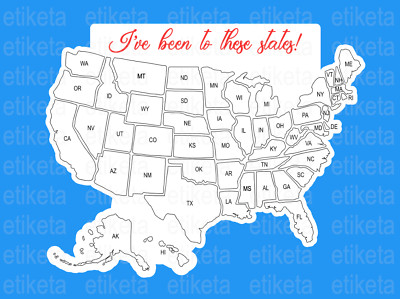 One (1) Large US Map Fridge Magnet STYLE E: ''I've been to these states!''