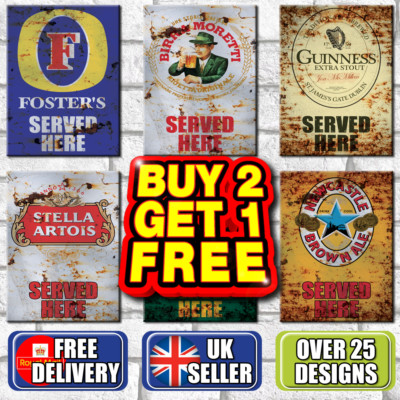 HIER SERVIERT Blechschilder Schuppen Bar Pub Lager Bier Höhle Garage Vintage Blechschild