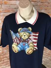 Vintage Patriotic Made in USA Teddy Bear Women's Blue Shirt Size Medium M10