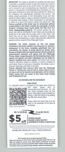 Chicago Cubs vs Pittsburgh Pirates 6/12/2014 Full Ticket - Jeff Samardzija 7K - Picture 2 of 2