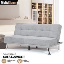 Gray Soft Convertible Futon Sofa Fabric Loveseat Foldable Sofa Bed Living Room