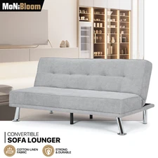 Gray Soft Convertible Futon Sofa Fabric Loveseat Foldable Sofa Bed Living Room