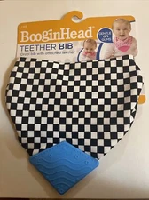 BooginHead Baby Cotton Bandana Teether Bib for drool & teething Blue & Check NIP