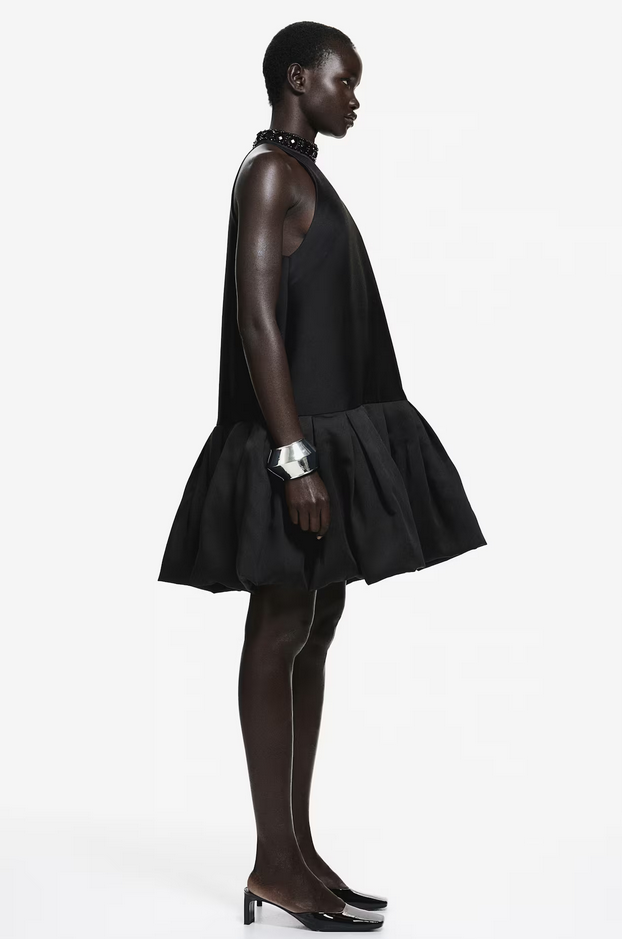 H&M HOLIDAY 2024 Bubble-Hem Dress (Black)