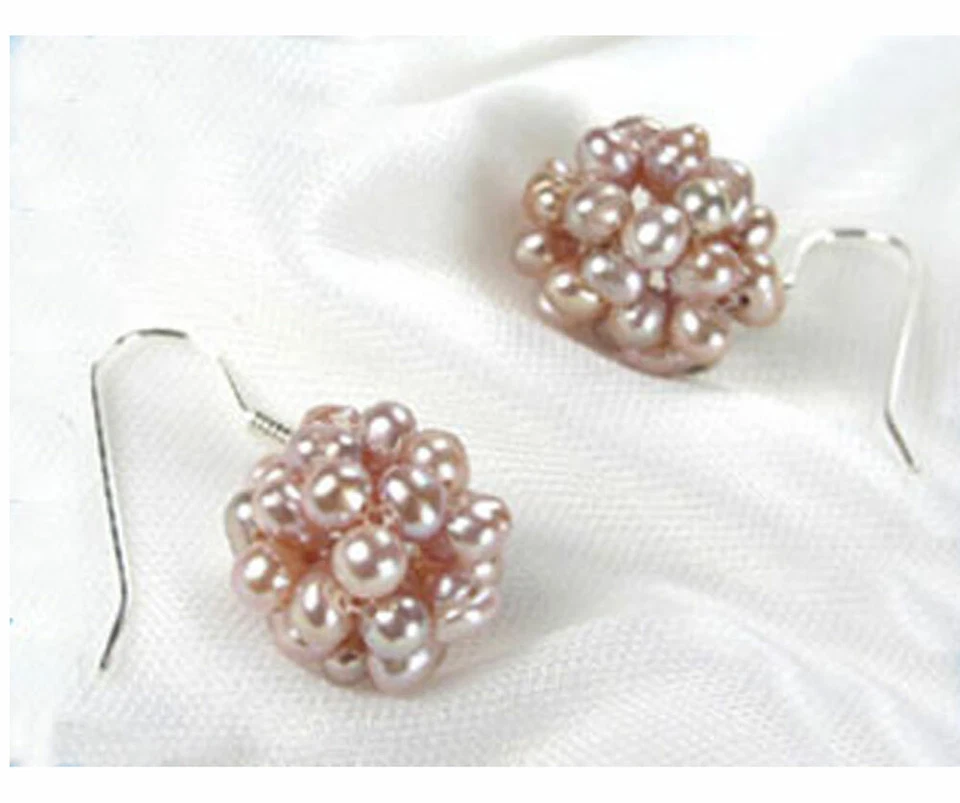 White, Pink, Mauve or Black Real Pearls Snow Ball 925S Silver Dangling Earrings - Image 3 of 4