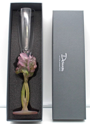 Daum Crystal France Pate De Verre Glass Roses 12'' Champagne Flute (s) with Box