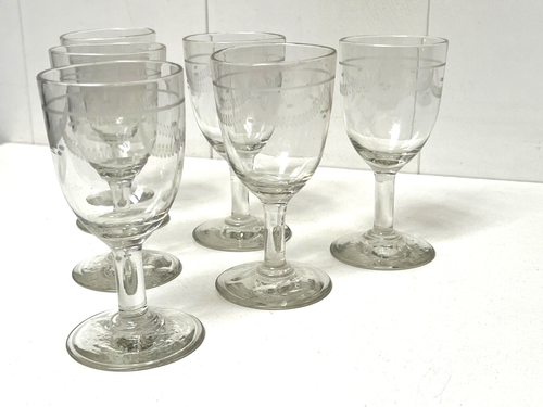 6 verres À VIN anciens en verre soufflé et gravé XIXème - Foto 4 di 23
