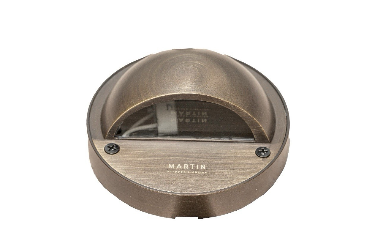 Brass deck step light for outdoor low voltage hardscape landscape lighting