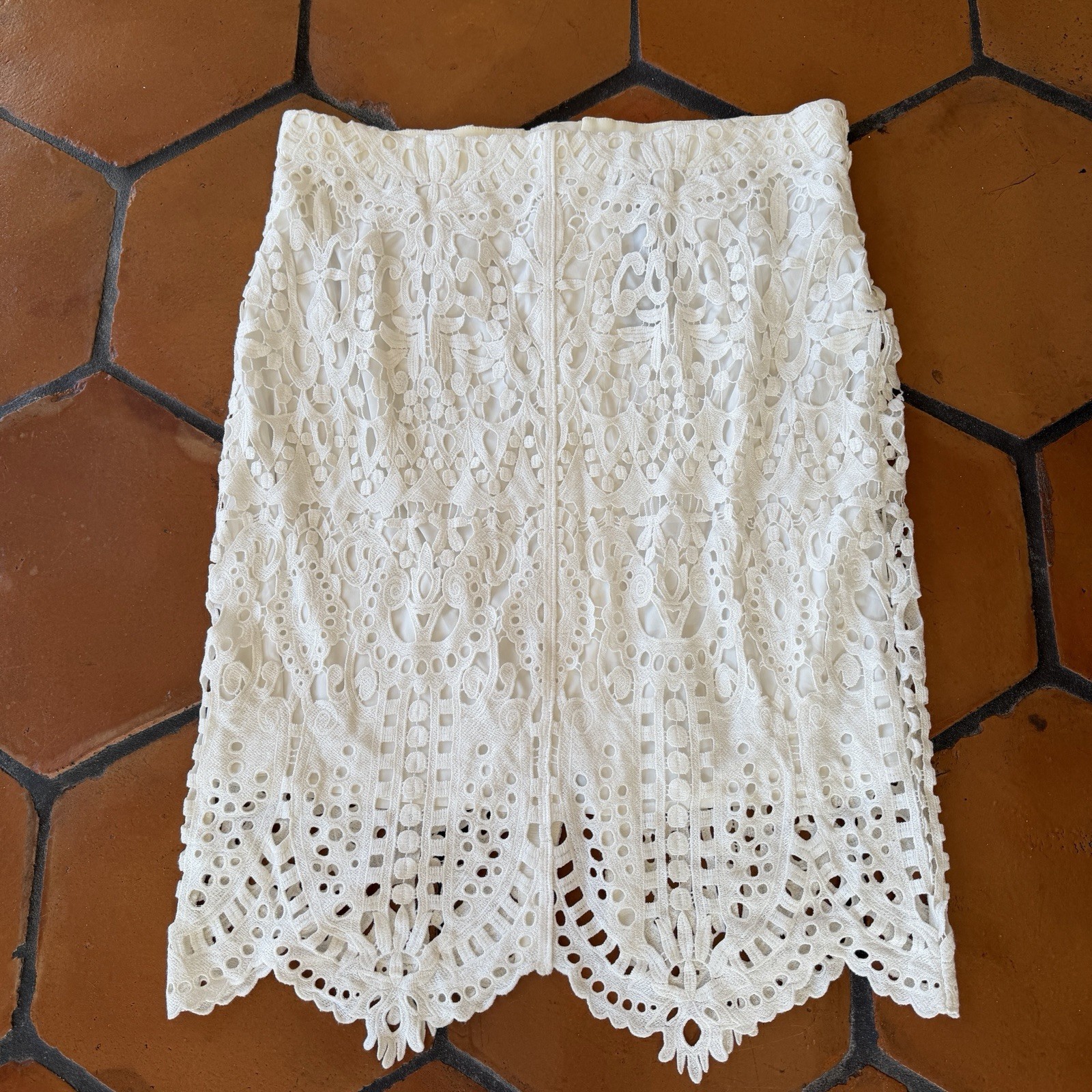 NEW Chico's Black Label Floral Lace Skirt White Midi Pencil Embroidered Eyelet 3