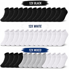 Mens Trainer Socks 12 Pairs Cotton Breathable Ankle Sports Gym Socks UK 6-11
